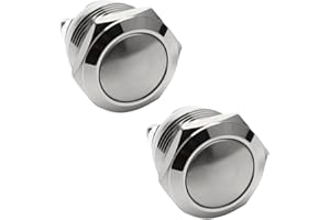 MALOUSUN 2 Stück Momentan Taster,Drucktaster Klingeltaster,16mm Startknopf,Wasserdicht Druckschalter,250V 220V AC 12V 24V 36V DC 3A Schraubklemmen Klingelknopf Edelstahl für Auto,Haushaltsgeräte (Kugelkopf)