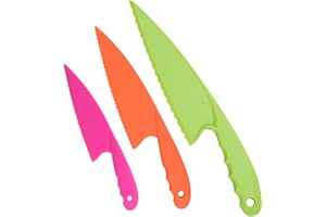 Cheeroyal Ensemble de 3 couteaux de cuisine en plastique, couteaux de cuisine en nylon colorés sûrs pour enfants, pour salades de laitue, gâteaux ou fruits (mix)