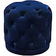 Meridian Furniture 136Navy Harper Collection Modern | Contemporary Velvet Upholstered Ottoman / Stool with Deep Button Tufting, Solid Wood Frame, Navy, 18" W x 18" D x 17" H