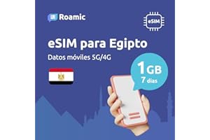 Roamic eSIM Egipto para Viajeros - eSIM para Egipto - Datos Móviles en 5G/4G y Conexión de Alta Velocidad (1GB - 7 Días)