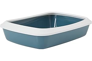 bac litiere pour Chat - Savic Iriz - Bleu - 50 cm - avec Rebord - Ouvert - Facile à Entretenir - 50x37x14 cm
