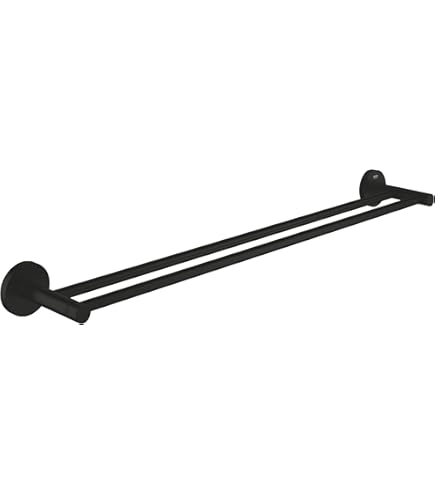 GROHE Start Cube, handdoekhouder zonder boren (voor een grote handdoek, 45 cm breed, voor lijmen of boren, met schroeven en pluggen, zonder lijm, verborgen bevestiging), hoekig, zwart, 409872430