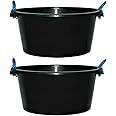 M1SS (Set of 2)- XL Multipurpose Tub Bucket 70L Capacity Black Heavy Duty Plasterer Mixing Cement Muck Water TUB/Bucket Storage Bucket with Rope Handles suitable for carrying heavy loads