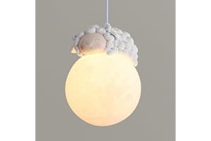 LEOSHI Lampe suspendue en forme de lune 3D pour chambre d'enfant, à intensité variable, en forme d'animal, de dessin animé, de planète, en résine, petite boule de lait blanche mignonne, lustre pour