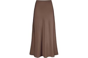 Genfien Gonna Donna Lunga Raso Vita Alta Elegante Seta Gonna a Vita Elastica con Zip Elastica Solida Colore Festa Estate Casual