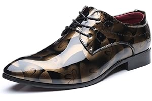 JOYTO Chaussure Homme Cuir, Lacets Derby Mariage Cuir Vernis Dressing Oxford Business Marron Rouge Bleu Gris 37-50