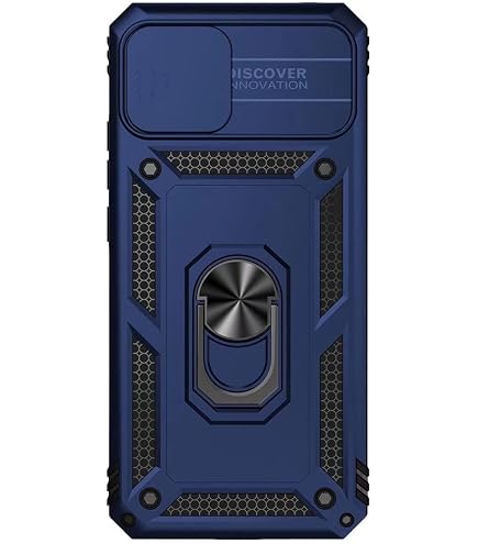 Custodia OPPO A98 5G Con Vetro Temperato (3 Pezzi) E Slot Porta Tessere - Anello Girevole 360° Per Supporto Auto, Copri Obiettivo Scorrevole - Blu