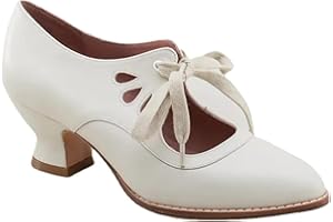 Gikleihwy Women's Mary Jane Pumps Vintage Chunky Heel Lace Up High Heel Ladies Hollow Pointed Toe Dress Shoes for Daily