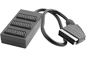 PADCR Audio Video Verteiler, 1 Scart-Stecker männlich auf 3 Scart Buchse Kupplung weiblich, mit 40cm Kabel, Schwarz