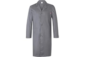 Velilla Herren Bademantel, Grau, Größe M, Einheitsgröße, Arbeitskleidung, Knopfleiste, Mandarin-Kragen, Polyester Baumwolle, Staubschutz, Industrie, Erwachsene Männer