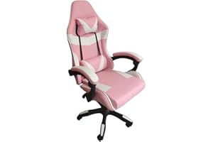 GIO ARREDA Sedia Da Gaming Ergonomica Reclinabile, Poltrona per Gamer, Sedia Da Ufficio con Cuscino Lombare e Poggiatesta (Rosa e Bianco)