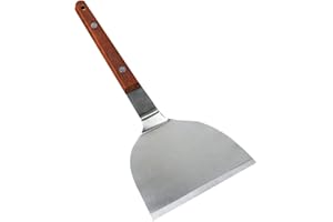 YCYUYK Kochspachtel, Pfannenwender, Grillschaber, 10,5 cm breit, Edelstahl, schräg, flach, mit Holzgriff