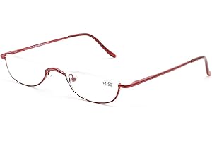 KoKoBin Half Frame Reading Glasses Spring Hinges for Men Women Slim Half Moon Lens Readers Metal Semi Rimless eyewear