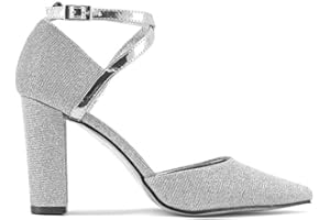 MODELISA - Zapatos De Tacón Ancho Salón Brillo Punta Hebilla Tobillo Mujer