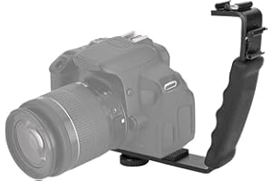 OUMIJ L-staffa flash per fotocamera, doppio supporto per scarpe calde adattatore per microfono DV luce LED, doppio supporto per scarpe calde staffa flash per montaggio a vite, 1/4 "adattatore per treppiede
