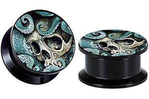 Decentraland 2 dilatatori per orecchie a forma di teschio, in acrilico, ipoallergenici, 6 g (4 mm)