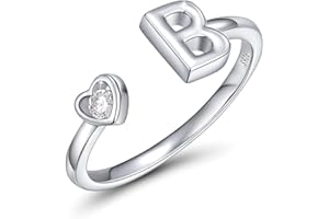 CRYSLOVE Anelli Donna Argento 925 Iniziale Dalla A Alla Z di Anello Aperto Regolabile Cuore Zirconi Lettera Impilabili Anello,Gioielli Regalo di Natale di Halloween