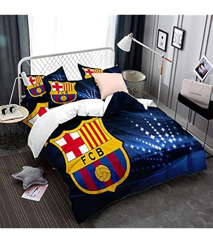 Parure De Lit 3 Pièces FC Barcelone - Housse De Couette + Taies D'oreiller - Impression 3D Football - Microfibre Douce - 13