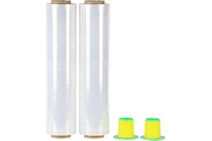 Film étirable demenagement de film plastique étirable (lot de 2), Transparent Cling Film 250m x 400 mm avec poignée de roulement en plastique, pour emballage et déménagement, BOMEI PACK