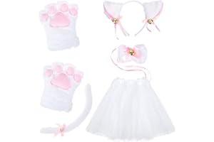 Coptiner Set Cosplay Gatto Orecchie Gatto Fascia Gattino Coda Orecchie Collare Guanti, Gatto Cosplay Costume per Lolita Gothic Dress Up Carino Costume Party Decoration Set per Bambini Donne Ragazze