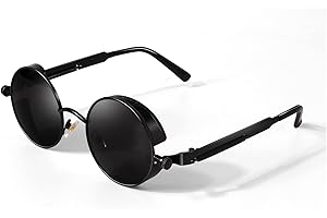 GQUEEN Retro Runde Steampunk Polarisierte Sonnenbrille Herren Damen UV400,MTS2