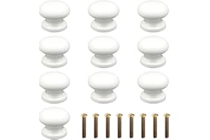 Gotetiso Pomelli Bianchi 10 Pezzi Legno Pomelli per Mobili Pomelli per Cassetti Pomello per Cassetto a Forma di Tondo Mobile a Fungo Manopole Pomelli Cucina con Vite