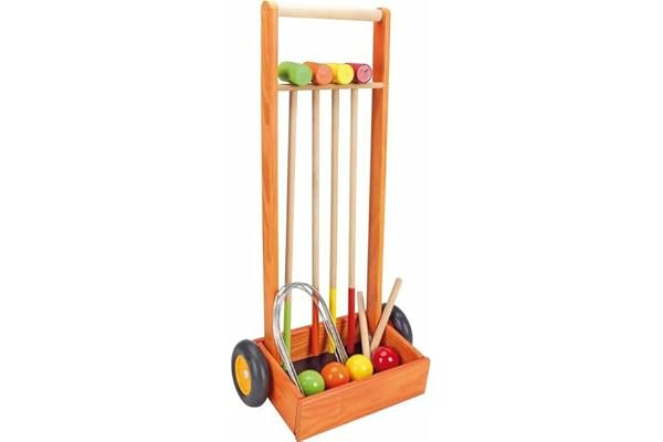 JEUJURA jeujuraj8602 trä Krocket spel för 4 spelare med vagn