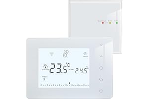 BEOK CONTROLS Beok Thermostat sans Fil avec Récepteur Thermostat Chaudiere gaz,Thermostat Programmable avec rétro-éclairage,Thermostats Mural Blanc Alimenté par Piles,Récepteur Alimenté par AC 230V