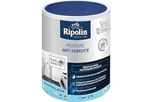 RIPOLIN - Peinture Anti-Humidité Intérieur - Haute Protection pour Murs Sujets aux Infiltrations d'Eau - Protège des Moisissures - Microporeuse & Lessivable - Satin - 0,75L - Blanc
