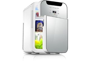 Mini Fridge, 20L Skincare Fridge, 24 Can Cooler & Heater with 2 doors, Small Refrigerator for Drink, Food, Office, Dorm and Car (Silver)