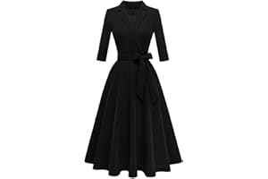 Meetjen Women's V-Neck Formal Dresses 3/4 Sleeve Modest Church Dress Fit and Flare Cocktail Dress for Wedding Guest
