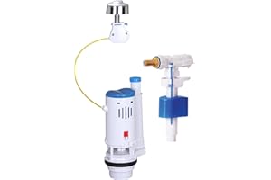 Edouard Rousseau - Ensemble Mécanisme de Chasse d’Eau à Bouton Poussoir + Robinet Flotteur pour Réservoir WC Apparent - Chasse d’Eau Double Débit (3L/6L) - Clapet Anti-Refoulement - Norme NF