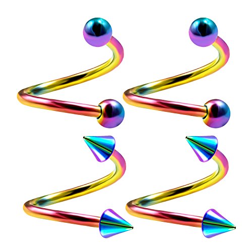 4PCS Stainless Steel Rainbow Twisted Barbell 16g 8mm 10mm 3mm Ball Cone Eyebrow Earring Lip Piercing Jewellery See More Sizes