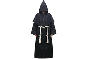 Feynman Herren Mönch Kostüm Mönch Robe Priester Gewand Kostüm mit Kapuze Mittelalterliche Renaissance Kapuze Mönchskutte