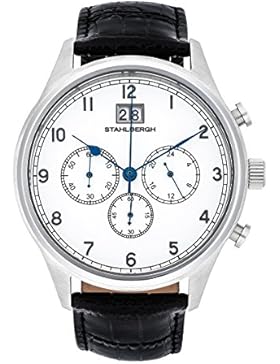 Stahlbergh Bergviken Herrenuhr Chronograph Edelstahl silber/weiß 5 ATM Präzisions-Quarzwerk Stoppuhr/Totalisatoren...