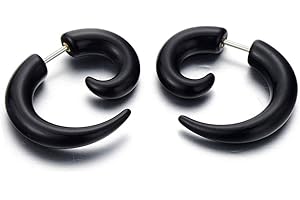 COOLSTEELANDBEYOND Nero Corno Artiglio Finto Dilatatore Fake Plug, Orecchini da Uomo Donna, 1 coppia