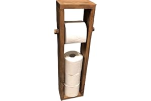 ‎WEECO Drewniany uchwyt na papier toaletowy, rustykalny, z litego drewna sosnowego, pasuje do każdej łazienki, 60 cm, ręcznie robiony uchwyt na papier toaletowy (wenge)