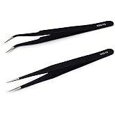 2 Pezzi pinzette antistatiche,ESD in Acciaio Inossidabile Inox Pinzetta,Set di Pinzett,Pinzette Industriali di precisione ant