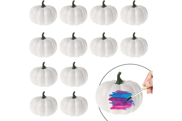 O-Kinee pumpa höst dekoration utomhus, 12 stycken gör-det-själv pumpadekoration, konstgjorda växter pumpor, vit konstgjord pumpa för höstfester Thanksgiving halloween dekoration trädgård