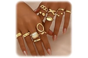 FloralGrace 12 Piece Thick Gold Stacking Rings Set for Women, Vintage Knuckle Rings with Fine Hollow Engraving Joint Finger Midi Ring, Chic Gold Rings for Ladies Elegant