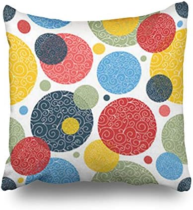 Hitime Throw Pillow Covers Zigzag Polka Dot Holiday Pattern Vintage Shape Pillowcase Square Size 16 x 16 Inches Decorative Home Bedroom Sofa Couch Cushion Cases