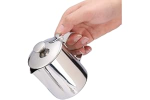 VOBOR Pentolino Latte con Coperchio, Bricco Latte Acciaio Inox con Maniglia, Tazza Caffè Montalatte per Versare Caffè e Preparare Cappuccino e Latte (350ML)