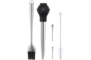 Kaycrown-Bratenspritze aus Edelstahl mit Grill-Bratenpinsel, FDA-zugelassener Silikonball in handelsüblicher Qualität, mit Gewürznadel und Reinigungsbürste zur einfachen Reinigung