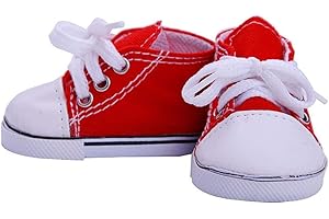 Aeromdale Puppenschuhe – Rot – 1 Paar für 45,7 cm große amerikanische Puppenmädchen – einfarbige Leinen-Schnürschuhe