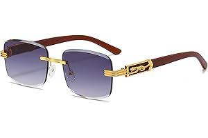 LJCZKA Vintage Lunette de Soleil Rectangulaire Sans Monture Homme Femme, Retro Lunettes de Soleil Femme Petite Lunettes Teintées