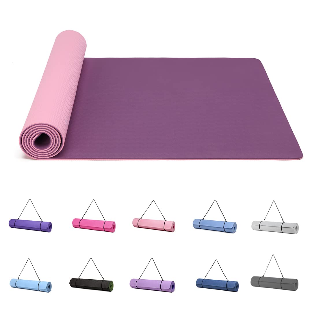 Good Nite Yogamat, Gymnastiek, Pilates Oefenmat voor vrouwen, antislip, dik 6 mm met draagriem, Tpe, 183 x 61 x 0,6 cm