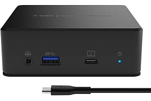 Belkin Estación acoplamiento USB-C de doble pantalla (suministro de energía 85 W, HDMI, USB-A 3.1 Gen 1, USB-C, Gigabit Ethernet, entrada/salida de audio para MacBook, XPS y otros portátiles), negra