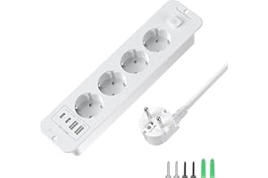 HITRENDS Toma de Empotrar Corriente con 2 USB y 2 Type-C, 4 Tomas Enchufes Multiple Empotrada de Sobremesa con Interruptor, Regleta de Enchufes Empotrada con Cable de 2M para Muebles de Encimera, Blanco