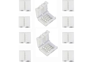 SOPSTUO 10Pcs 4 Pin LED Strip Connectors for 8mm Wide RGB LED Strip Lights Solderless Unwired LED Strip Light Connectors Easily Extend or Splice Multicolor Strips LED Band Quick Connector (RGB 8mm-10pcs)