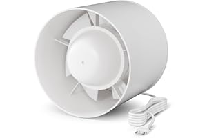 EINTTAX Ventilateur tubulaire 100 mm - Silencieux - 130 m³/h - Pour salle de bain, WC, cuisine, serre, tente, garage - Blanc - 100 mm - Avec prise de 1,5 m(4 inch)
